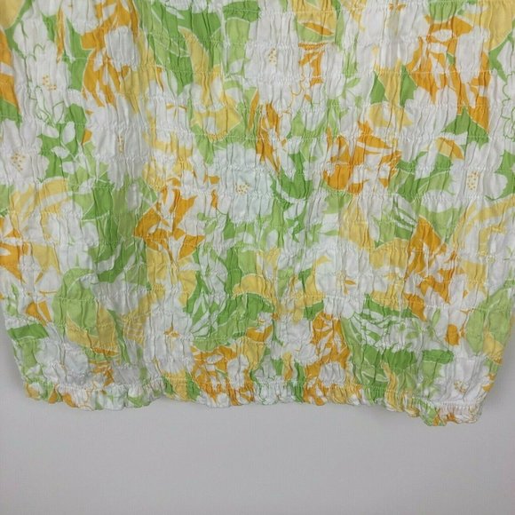 Ms. Lee Women's Smocked Crop Tank Top Size XL Floral Summer Casual Stretch White - Picture 4 of 8